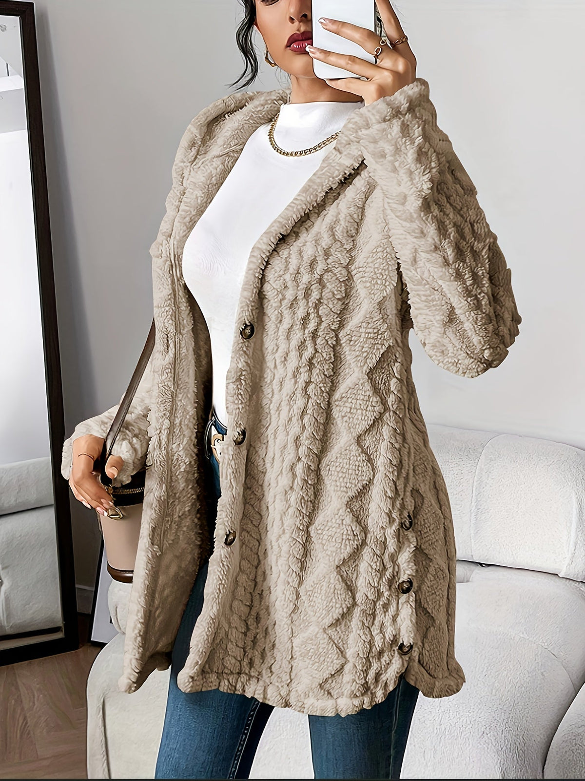 Ursa Cable Knit Cardigan with Hood - view 12