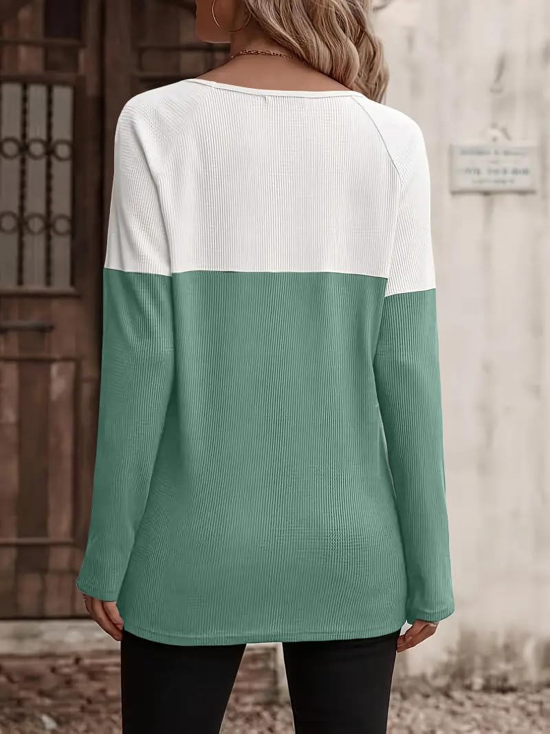 Noelle Waffle Knit Colorblock Long Sleeve Tunic Top - view 12