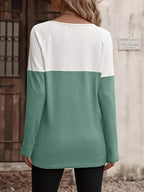 Noelle Waffle Knit Colorblock Long Sleeve Tunic Top - view 12