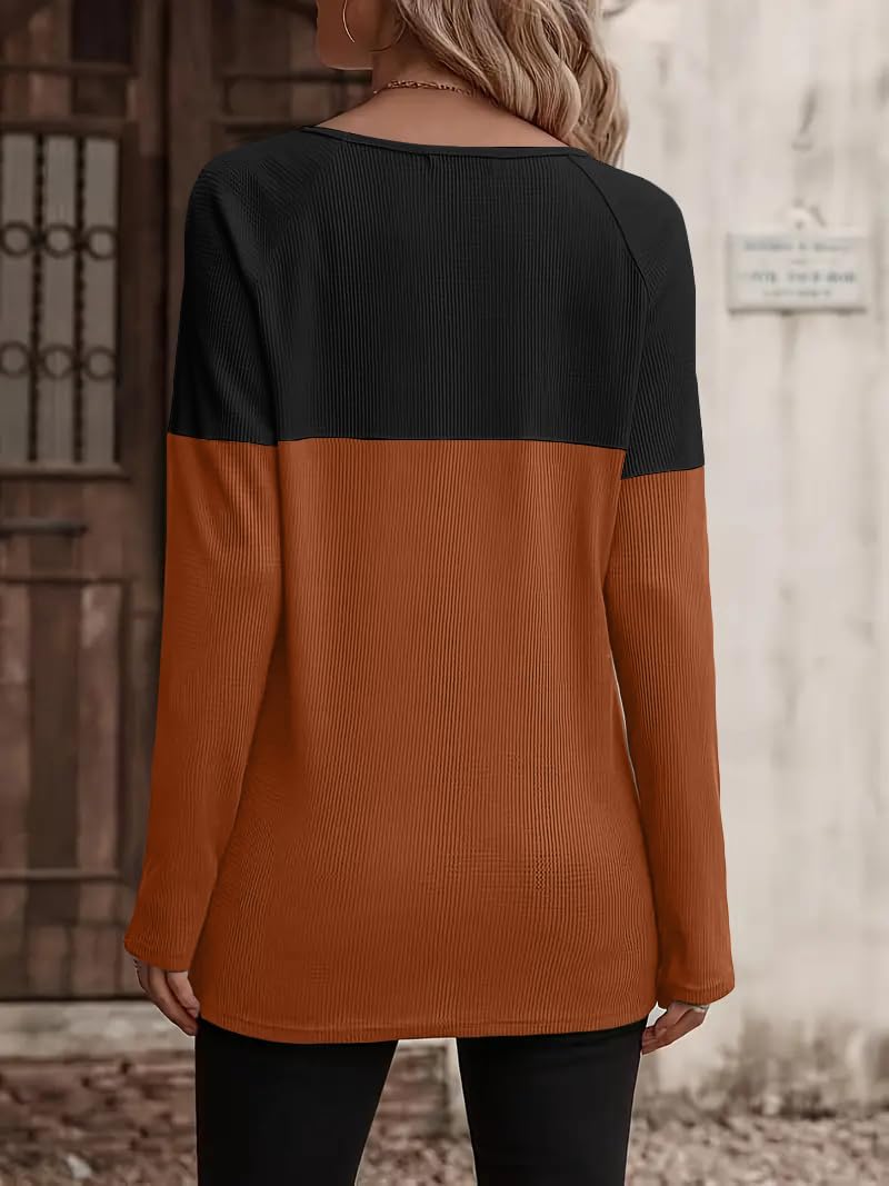 Noelle Waffle Knit Colorblock Long Sleeve Tunic Top - view 21