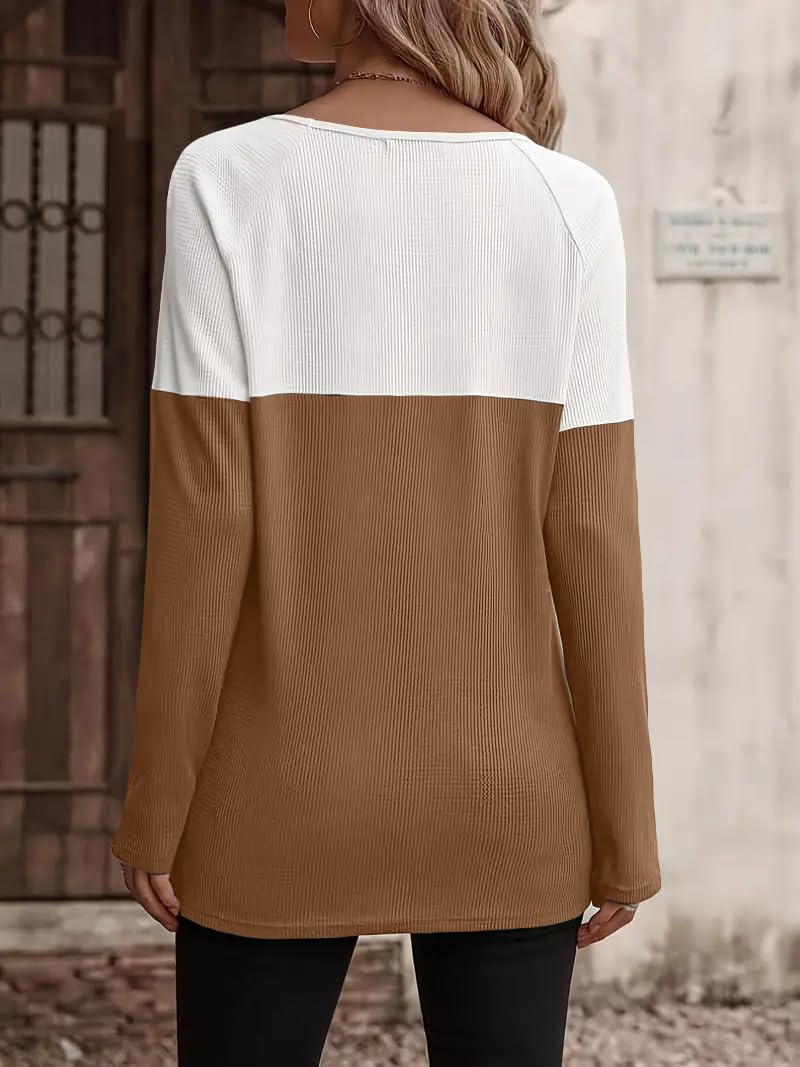 Noelle Waffle Knit Colorblock Long Sleeve Tunic Top - view 2