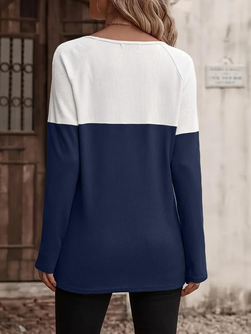 Noelle Waffle Knit Colorblock Long Sleeve Tunic Top - view 10
