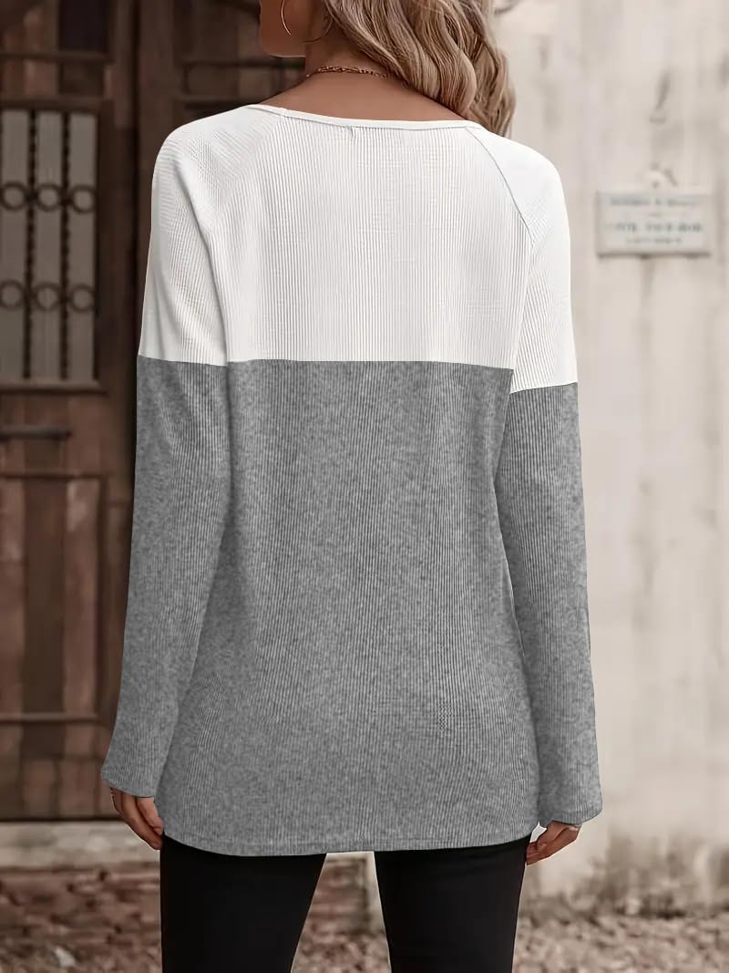 Noelle Waffle Knit Colorblock Long Sleeve Tunic Top - view 24