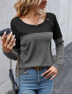 Noelle Waffle Knit Colorblock Long Sleeve Tunic Top - view 16
