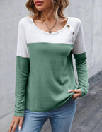 Noelle Waffle Knit Colorblock Long Sleeve Tunic Top - view 11