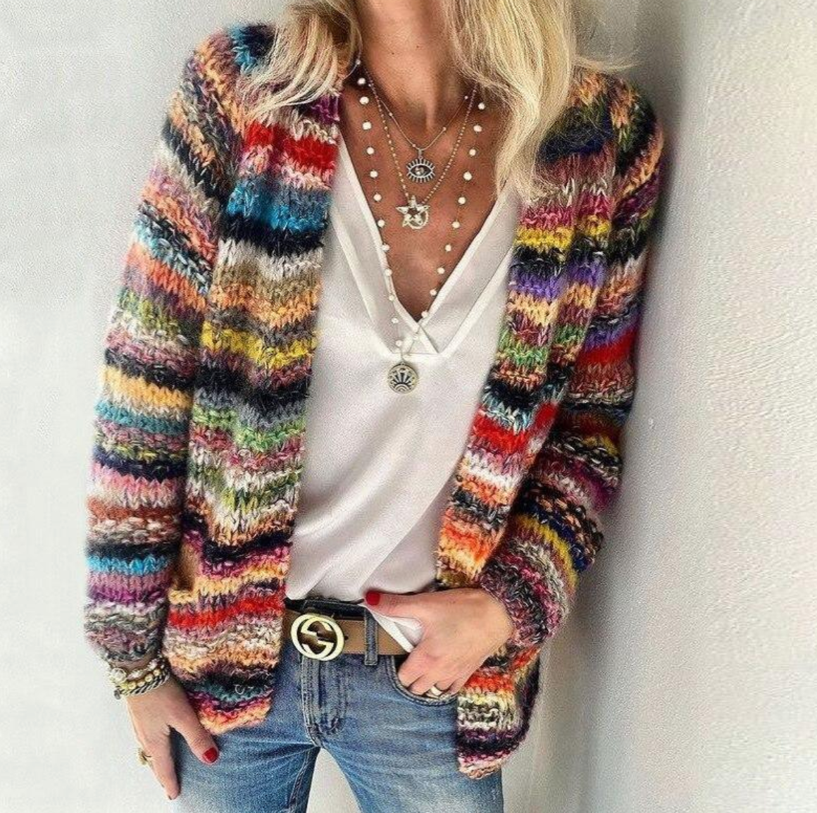 Blythe Multicolor Striped Open Front Knit Cardigan - view 1