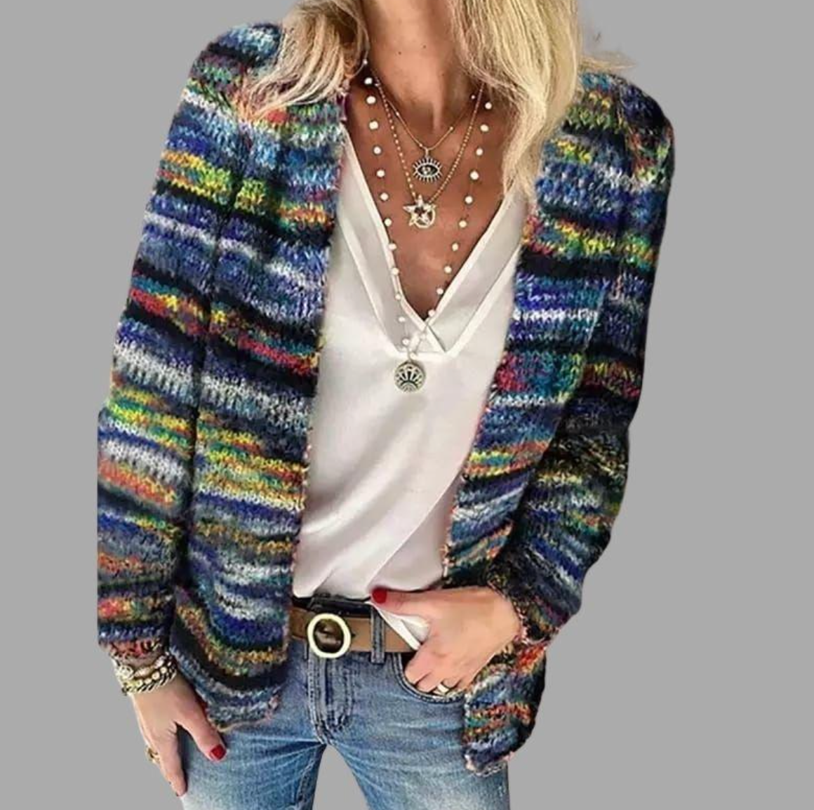 Blythe Multicolor Striped Open Front Knit Cardigan - view 2
