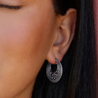 Oriana Boho Chic Silver Hoop Earrings - view 2