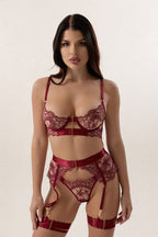 Elodie Burgundy Floral Lace 4-Piece Lingerie Set - view 1
