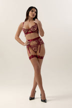 Elodie Burgundy Floral Lace 4-Piece Lingerie Set - view 5