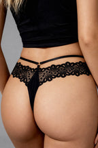Lina Black Floral Lace Thong Panties - view 4