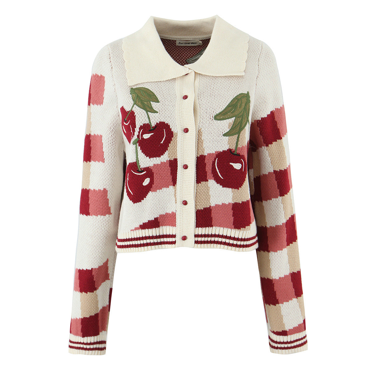 Rosalind Cropped Knitted Cardigan with Cherry Blossom Floral Pattern - view 5