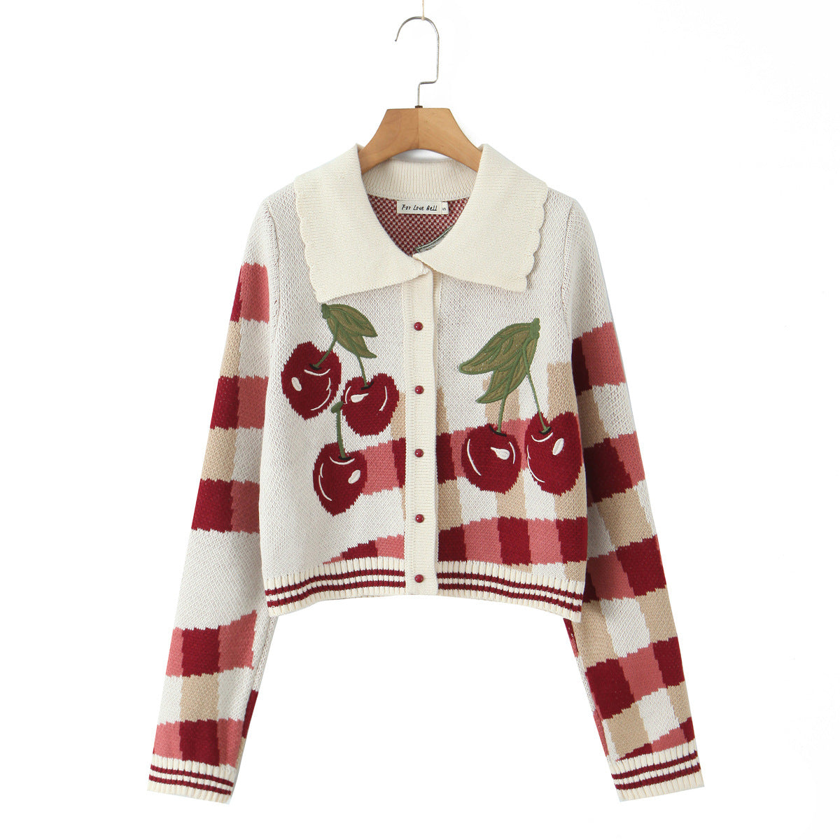 Rosalind Cropped Knitted Cardigan with Cherry Blossom Floral Pattern - view 6