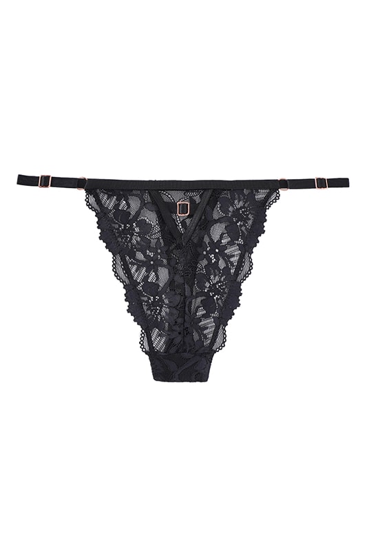 Myra Black Floral Lace Thong Panties - view 1