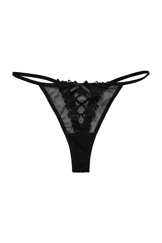 Alba Black Floral Lace Thong Panties - view 4
