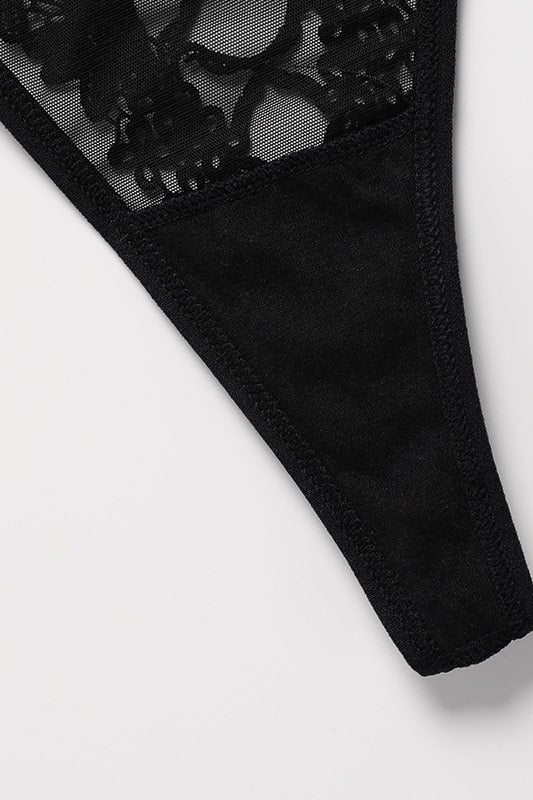 Alba Black Floral Lace Thong Panties - view 5