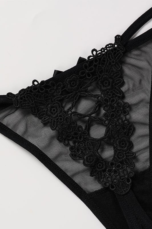 Alba Black Floral Lace Thong Panties - view 6