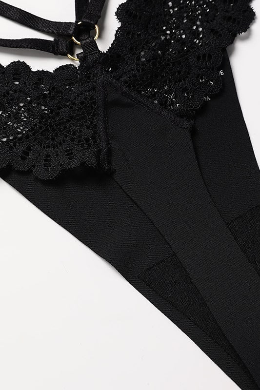 Lina Black Floral Lace Thong Panties - view 7