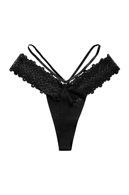 Lina Black Floral Lace Thong Panties - view 5
