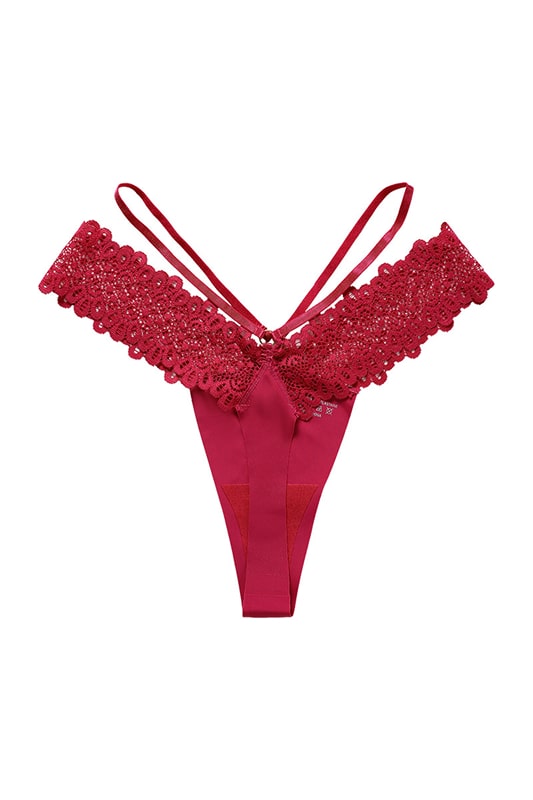 Lina Red Floral Lace Thong Panties - view 1
