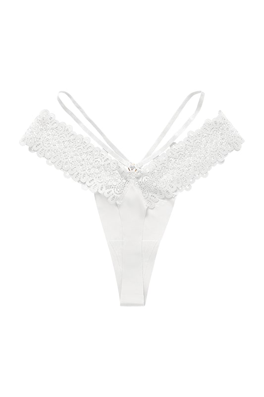 Lina White Floral Lace Thong Panties - view 1