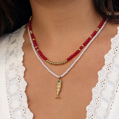 Alea Red Coral Bead Necklace