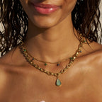 Sienna Aqua Stone Drop Gold Chain Necklace - view 2
