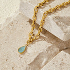 Sienna Aqua Stone Drop Gold Chain Necklace - view 1