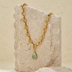 Sienna Aqua Stone Drop Gold Chain Necklace - view 3