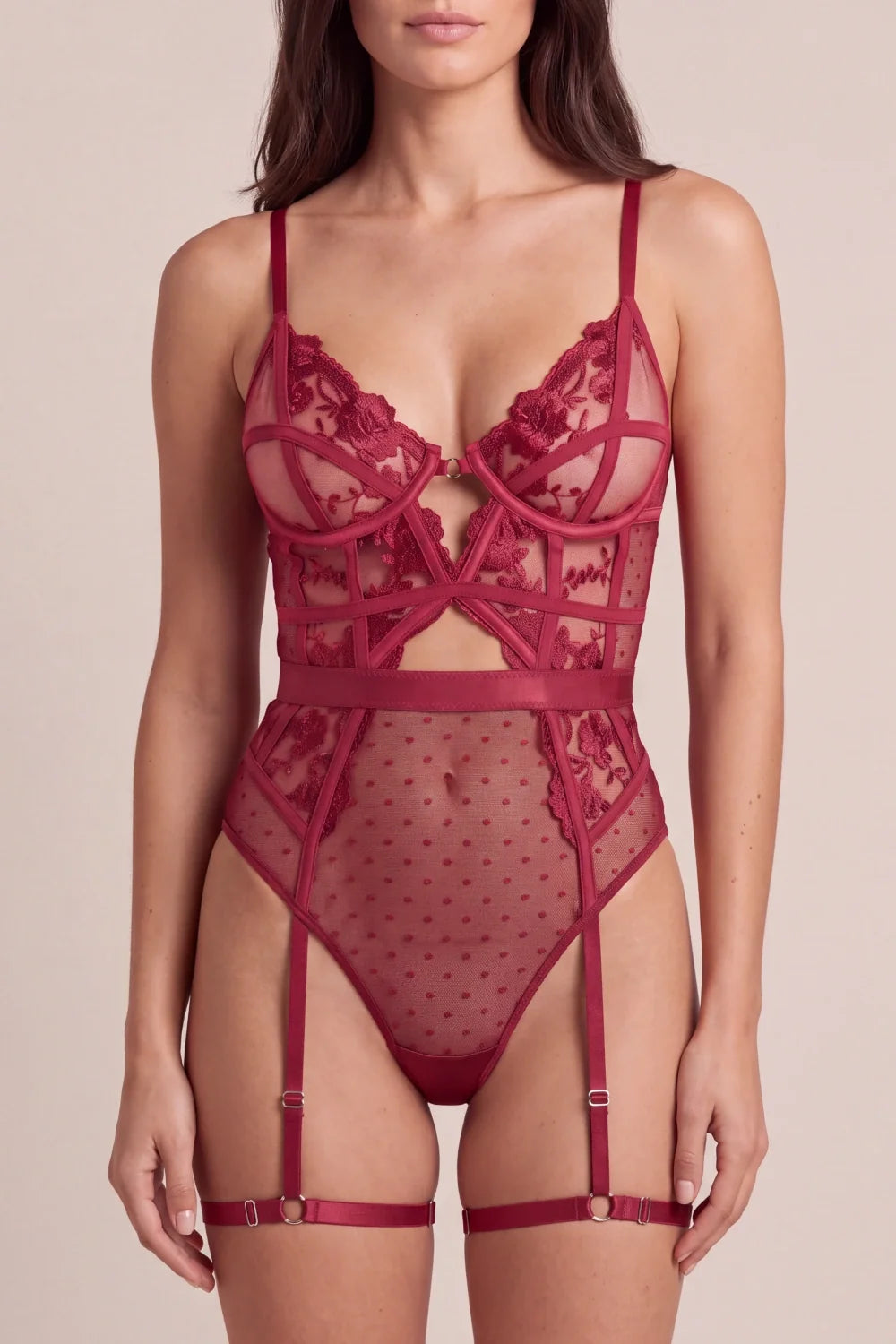 Shadow Burgundy Mesh Bodysuit - view 2