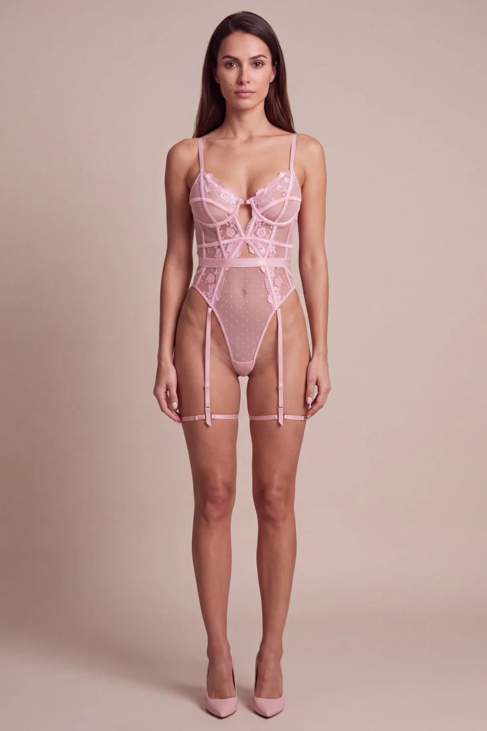Shadow Pink Floral Lace Bodysuit - view 5