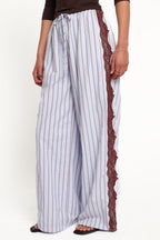Ellina Blue Stripe Lace Contrast Wide Leg Pant - view 1