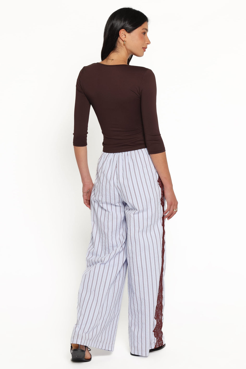 Ellina Blue Stripe Lace Contrast Wide Leg Pant - view 4