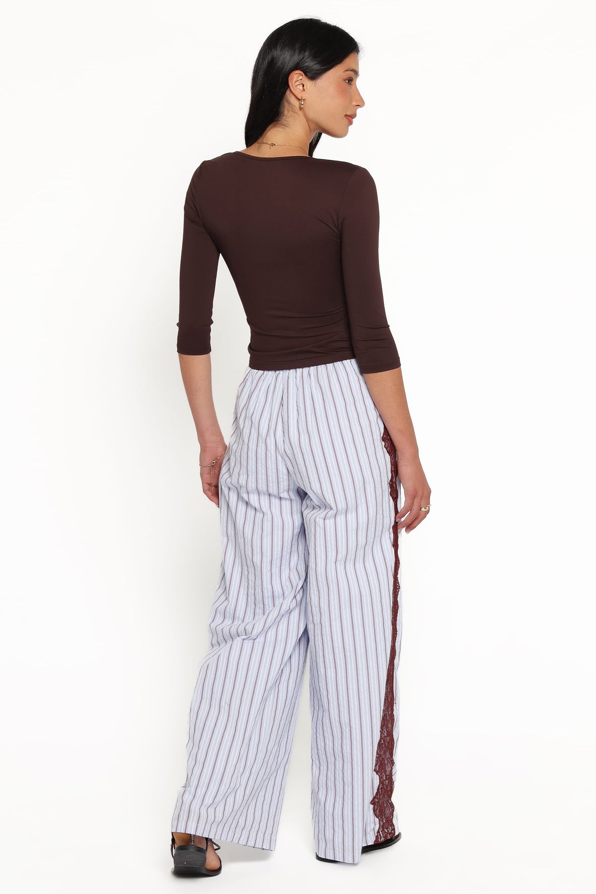Ellina Blue Stripe Lace Contrast Wide Leg Pant - view 4