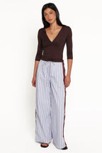 Ellina Blue Stripe Lace Contrast Wide Leg Pant - view 2