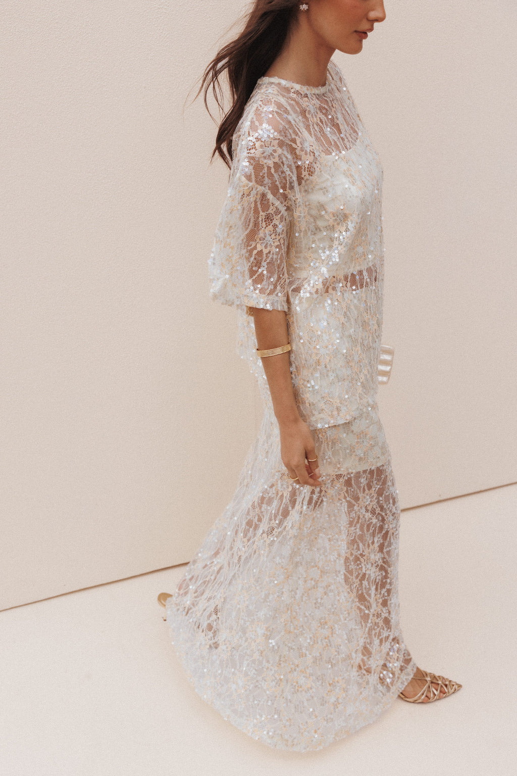 Yonder Pale Yellow Sheer Panel Lace Maxi Skirt - view 7