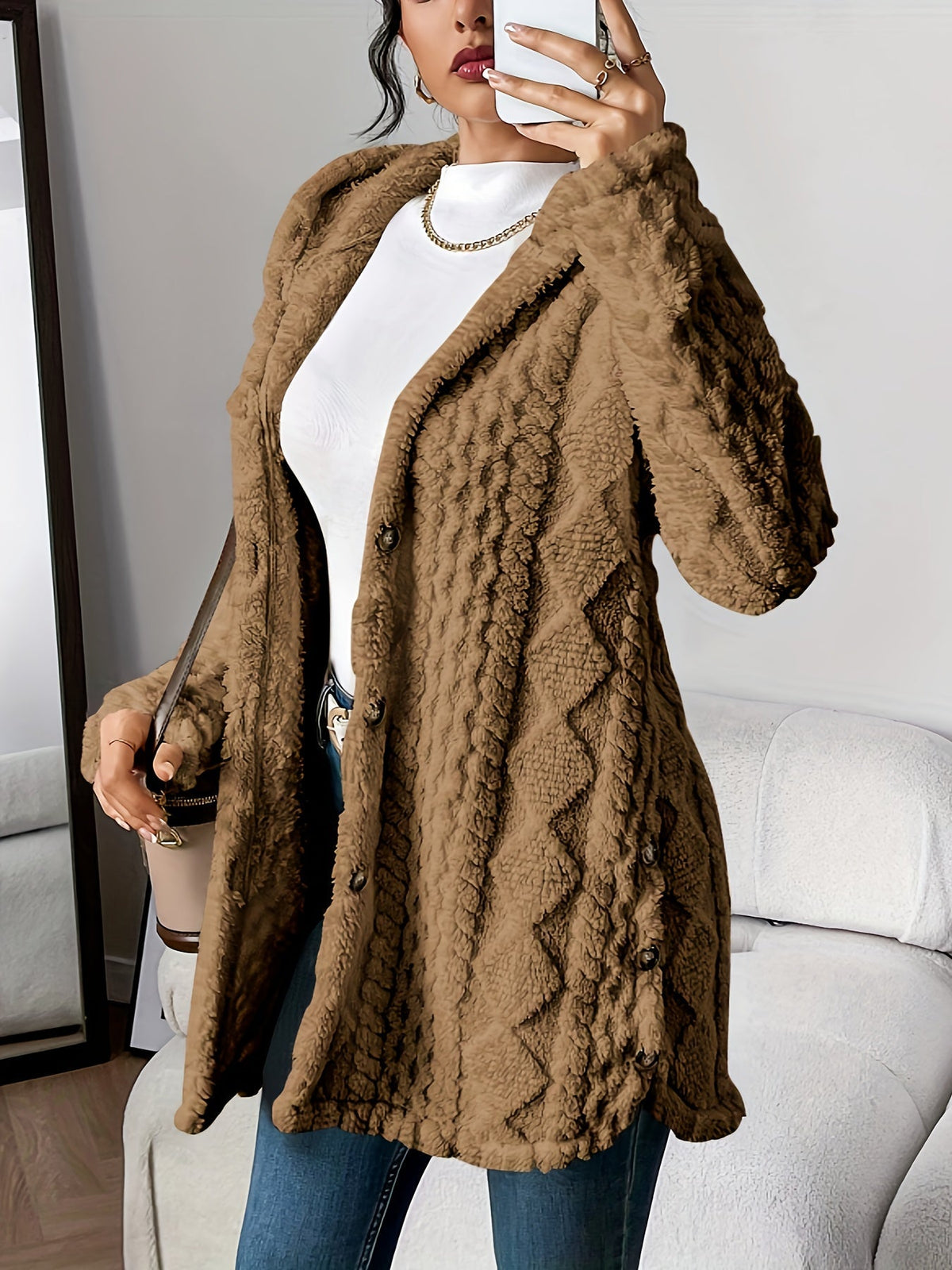 Ursa Cable Knit Cardigan with Hood - view 4