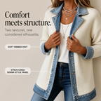 Xia Ribbed Knit Cardigan with Denim Panels - view 5