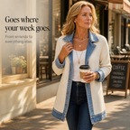 Xia Ribbed Knit Cardigan with Denim Panels - view 6