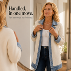 Xia Ribbed Knit Cardigan with Denim Panels - view 7