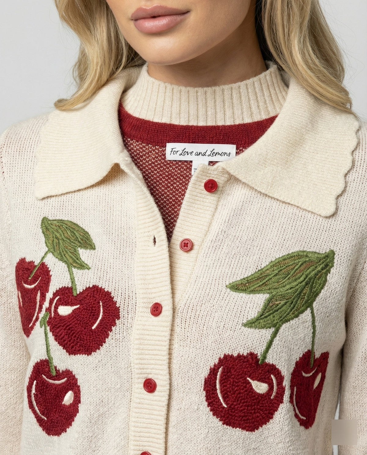 Rosalind Cropped Knitted Cardigan with Cherry Blossom Floral Pattern - view 3