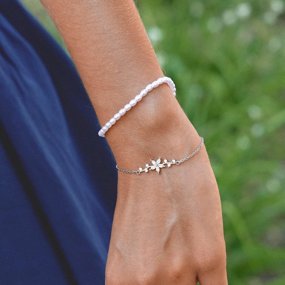 Crystal Flower Silver Bracelet