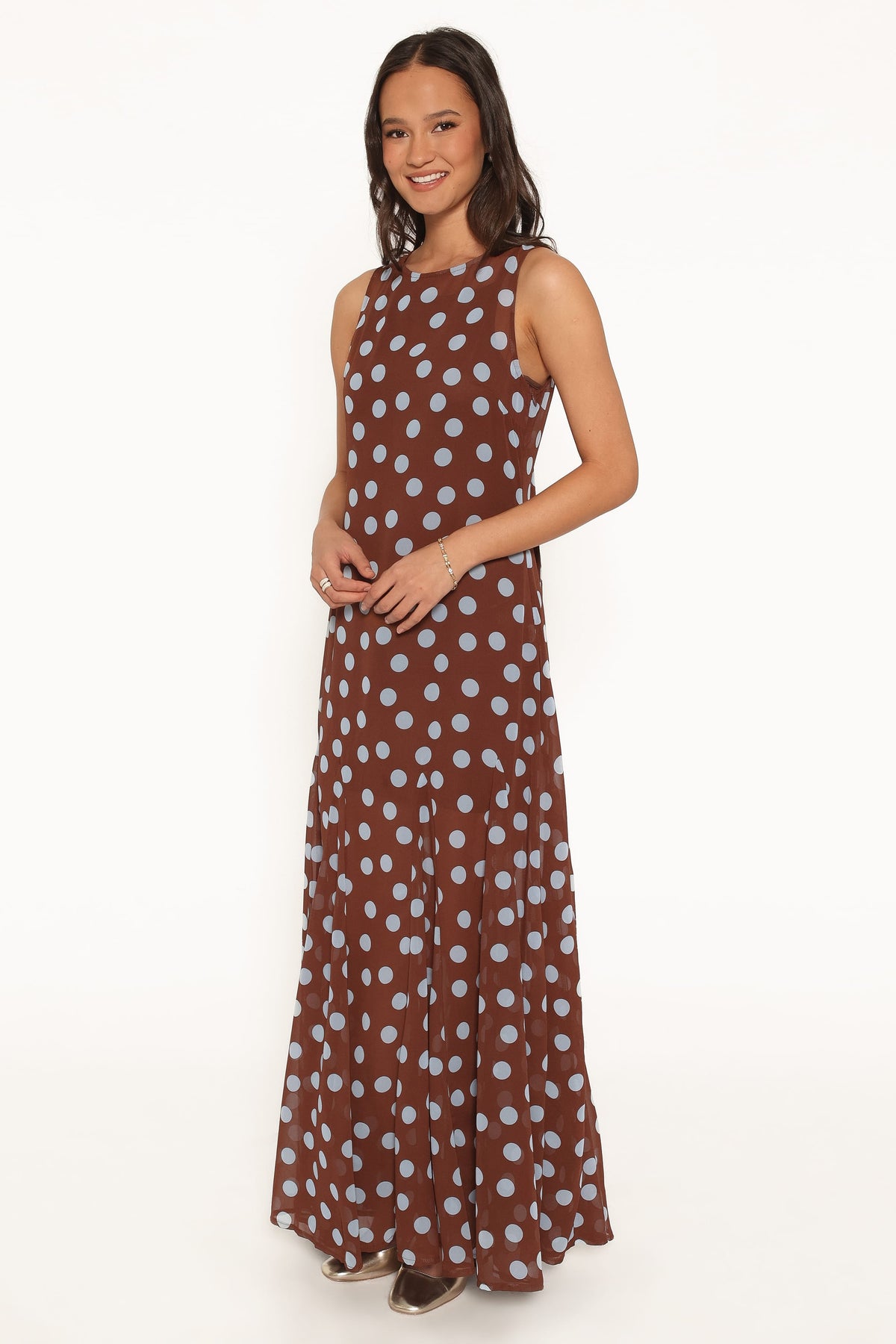 Keani Brown Polka Dot Boat Neck Maxi Dress - view 4