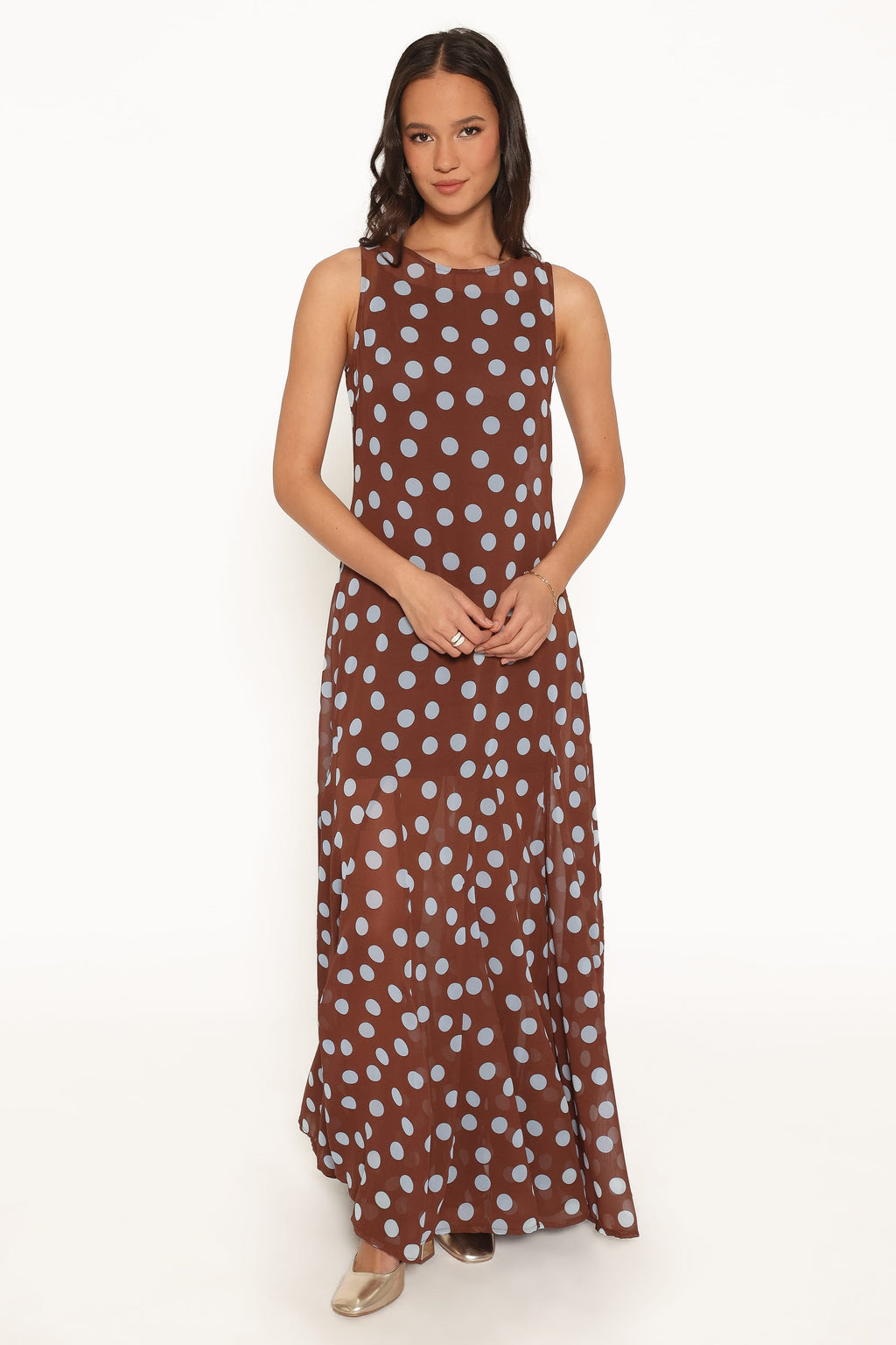 Keani Brown Polka Dot Boat Neck Maxi Dress - view 2