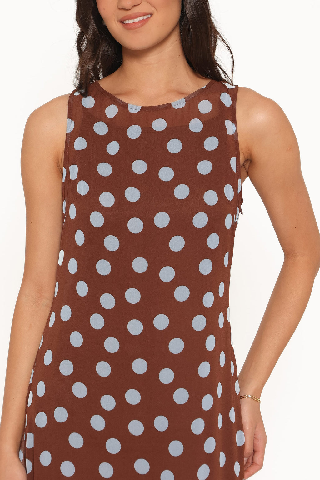 Keani Brown Polka Dot Boat Neck Maxi Dress - view 3