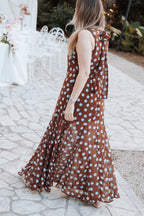 Keani Brown Polka Dot Boat Neck Maxi Dress - view 1