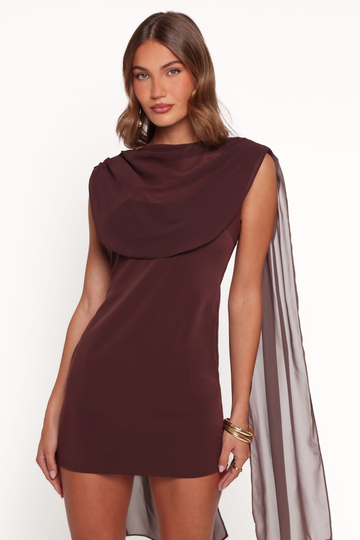 Klarissa Brown Draped Cowl Neck Bodycon Mini Dress - view 2