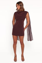 Klarissa Brown Draped Cowl Neck Bodycon Mini Dress - view 5