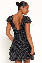 Saint Black Polka Dot V-Neck Tiered Ruffle Mini Dress - view 5