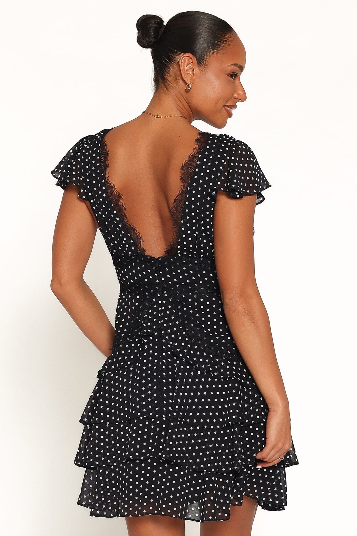 Saint Black Polka Dot V-Neck Tiered Ruffle Mini Dress - view 5